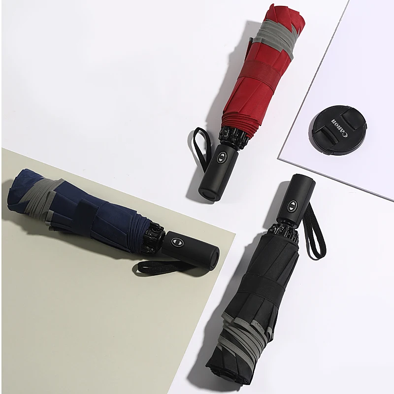 Wholesale Automatic Open Close, 3 Folding Inverted Reversed Umbrellas With Logo Print Custom Windproof Travel Foldable Compact/