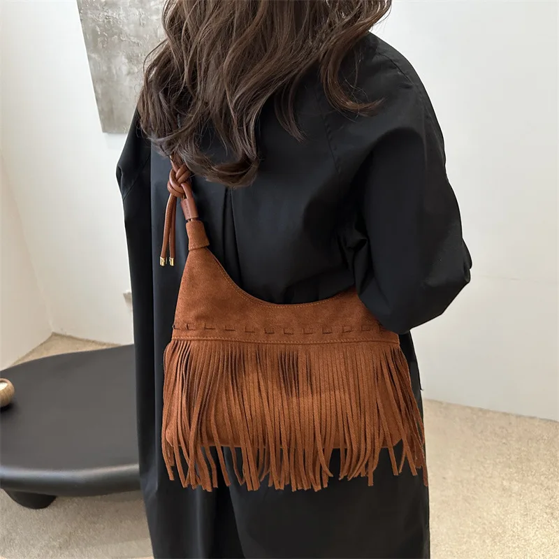 Fashion Women Tassels and Fringes Suede Shoulder Messenger Bags 2024 New Fashion Ladies Crossbody Purse Handbag ladies tote bag