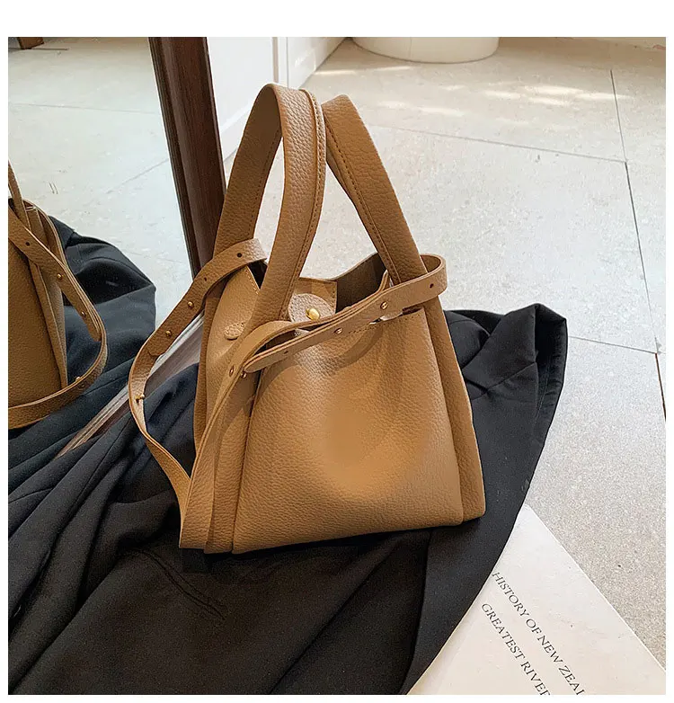2024 Vintage Open handbag Larger capacity  leisure outdoor shoulder bags litchi pattern Pu leather Bags for Women