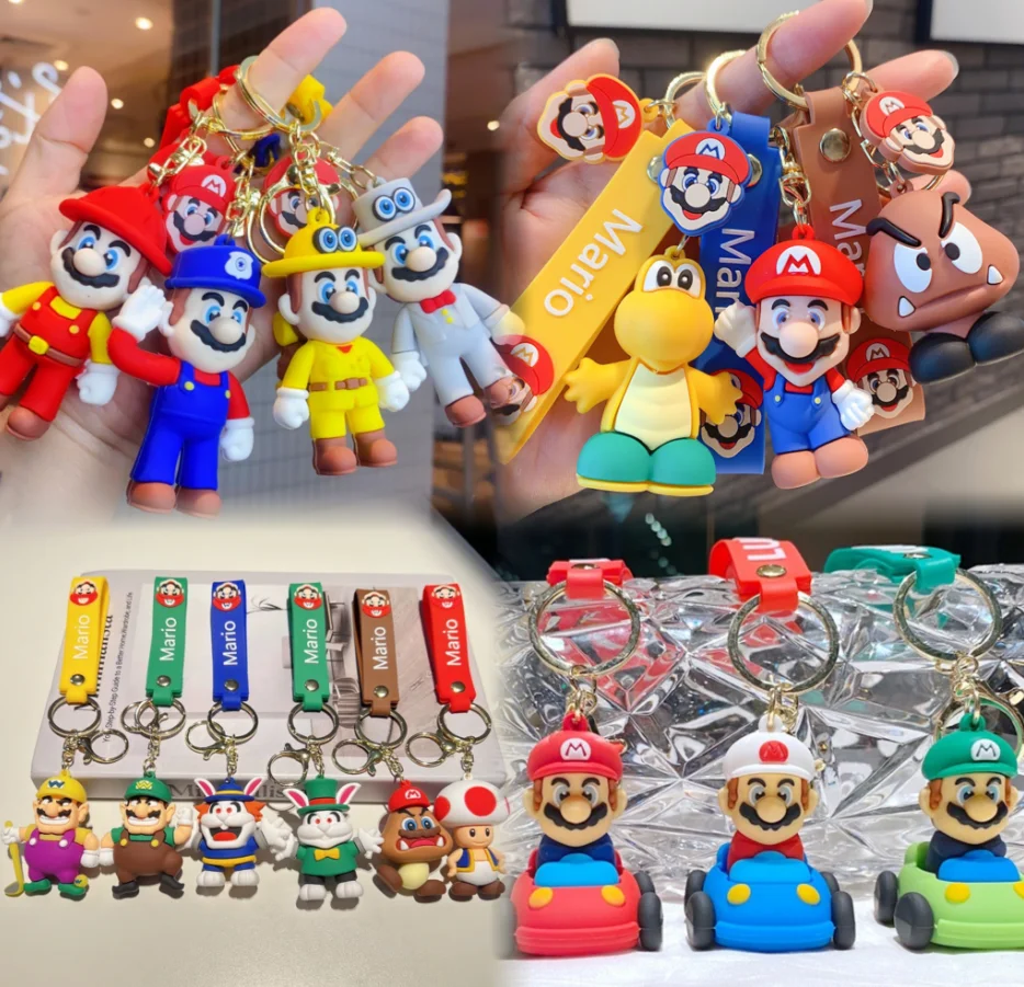 Mario Bros Luigi Mushroom Game Character Dolls Cartoon Marioed  Keychain Silicon Keychain