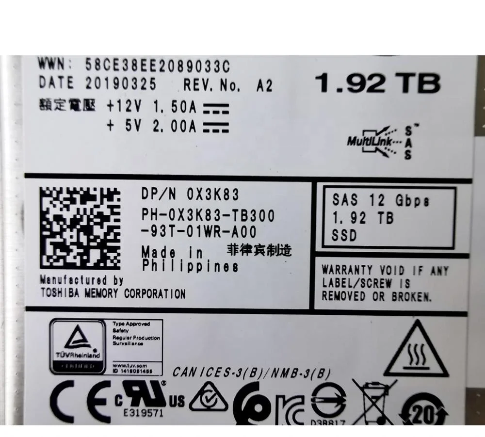 Оригинальный 0X3K83 1 92 ТБ SAS 12 ГБ/сек. SSD жесткий диск для ноутбука DELL SC7020 2 5 дюймов