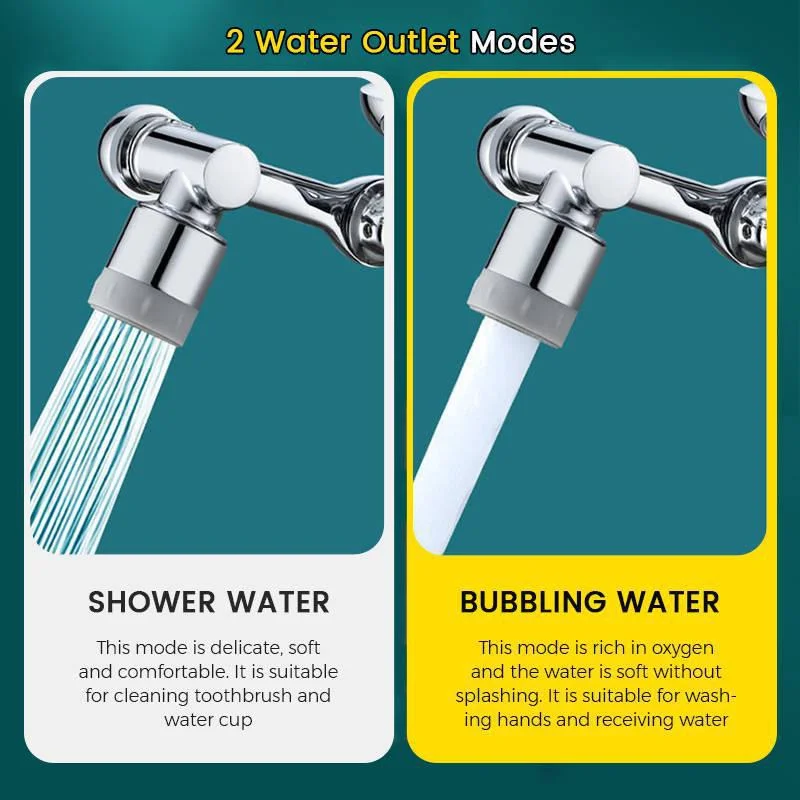 Useful 1080 Degree Rotation Mechanical Arm Universal Faucet Four-layer Filters Double Gasket Splash-proof Two Water Outlet