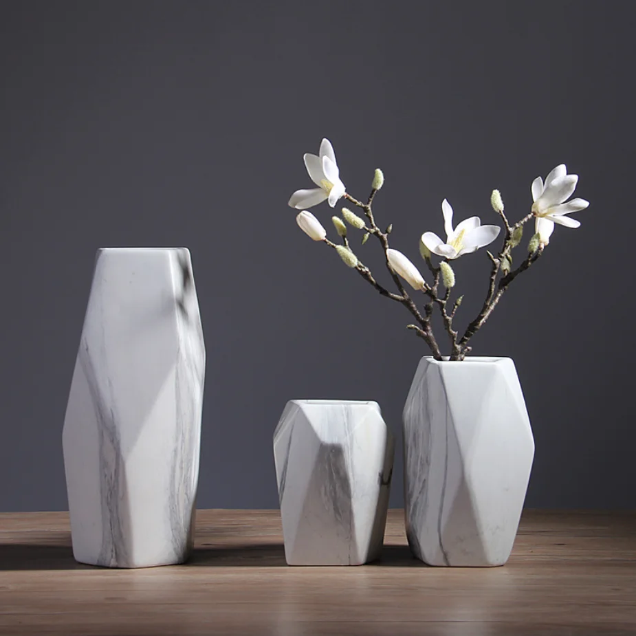 Fashion home decor geometric figure ceramic flower vase marbling creative vases
