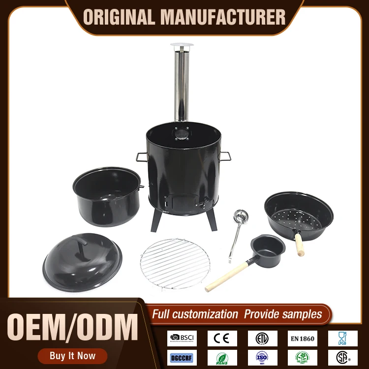 Enamel Steel Boiler Charcoal Combi Chimney Mini Pot Stove Burner Kitchen Soup Boiler Stew Pot Stove With Barbecue Function