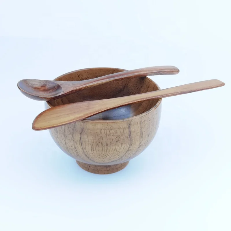eco friendly 4inch 9.5cm 10cm nature skin care face mask mixing bowl kitchen salad rice wooden bowl