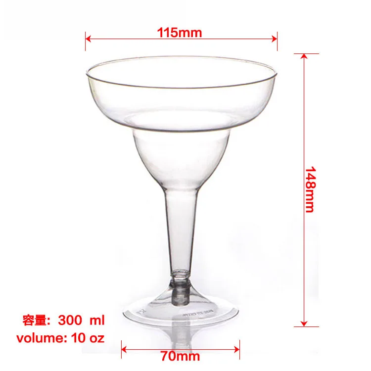 10OZ Transparent Plastic Cup PS Detachable Tall Cup Colorful Margarita Cocktail Cup