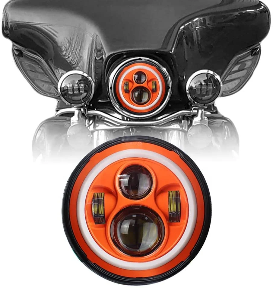 DOT 7 inch Halo LED Headlight E-Mak approved with Orange Halo Compatible for Electra Glide