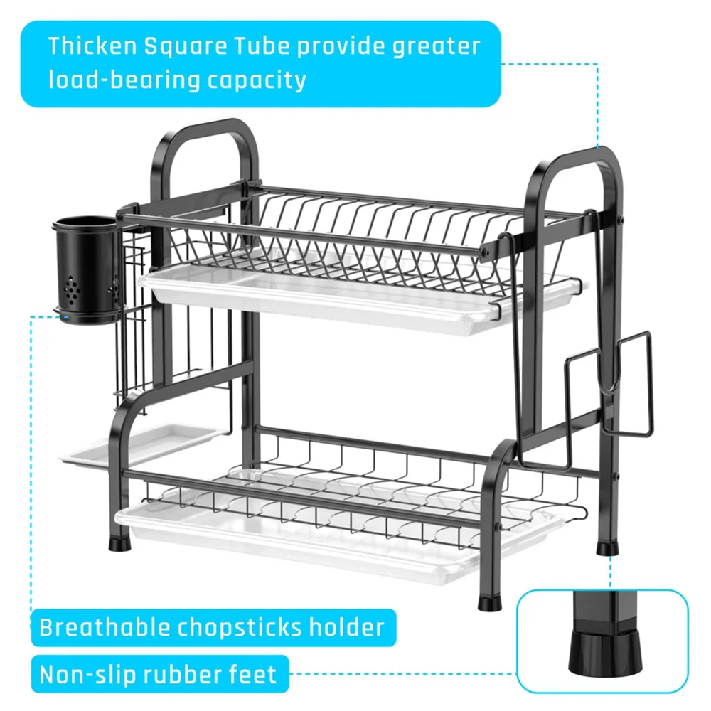 2 Layer Stainless Steel Kitchen Dish Cup Bowl Cups Spoon Storage Drying Rack Drainer Dryer Tray Cutlery Holder Organizer