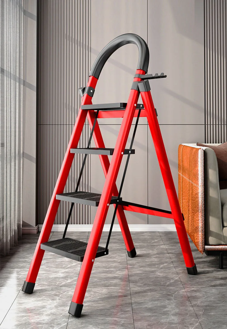 Household ladder folding multi-purpose telescopic thickened indoor herringbone stairs small portable four-step climbing ladder