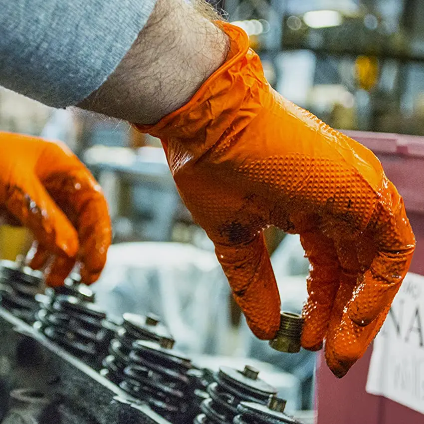 100Pcs Per Box mechanical nitrile Gloves Black Orange industrial usage 7mil Nitrile Gloves wholesale