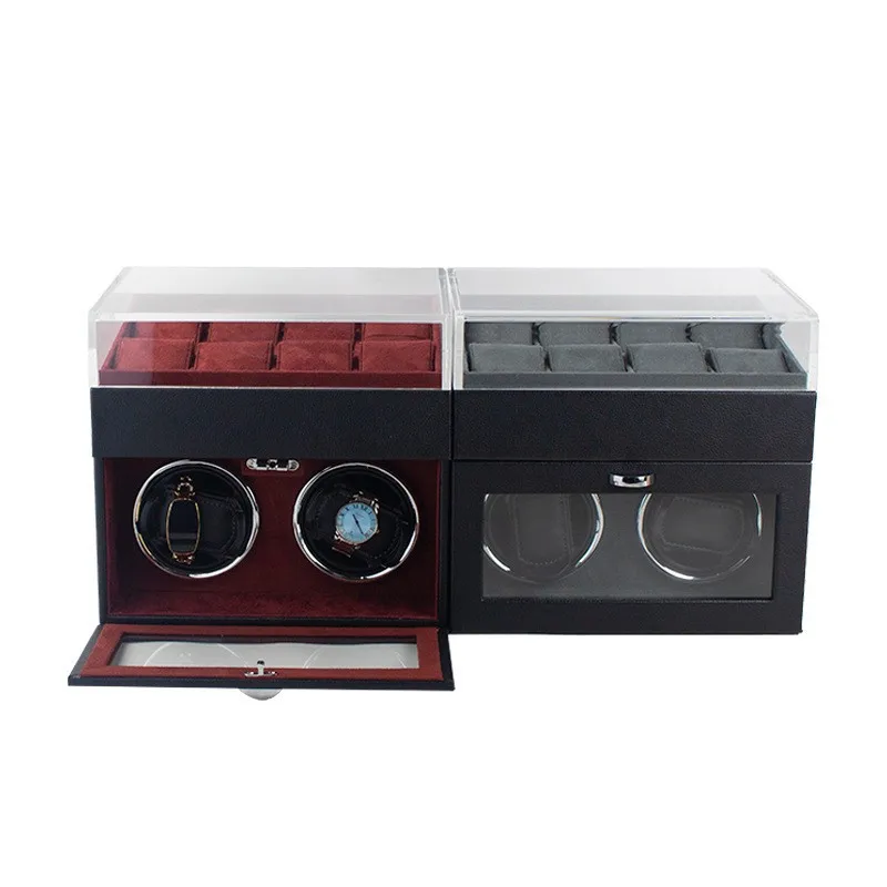 Multifunctional Rotate Watch Winder Watch Jewelry Storage Case Sorting Display Box Double Vertical Quiet Motor Box with Light