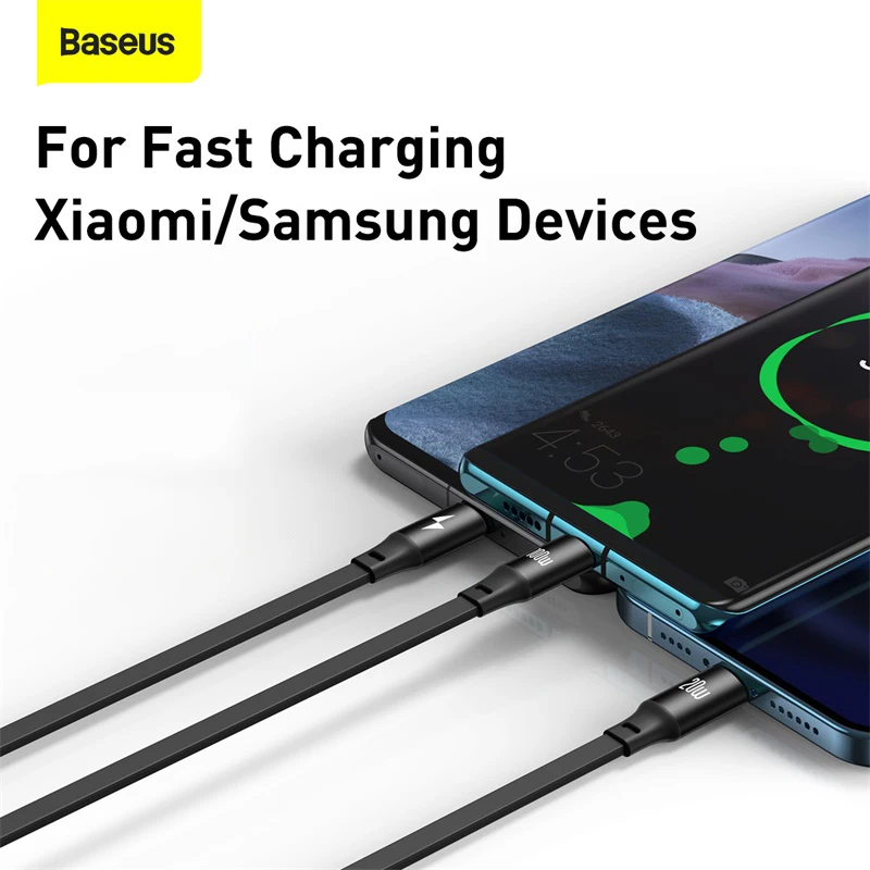 Baseus 100W 1.2m 3 in 1 Type-C to M+L+C Retractable Transfer Fast Charging Charger Data