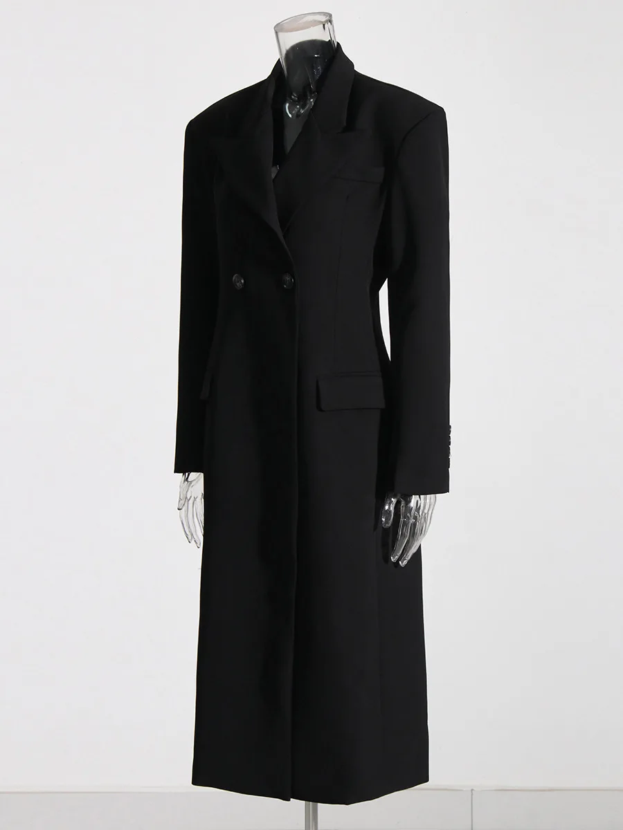 A7927 Fashion Women Causal Women Clothes  Black Turn-down Collar Pure Solid Women Coat Dress
