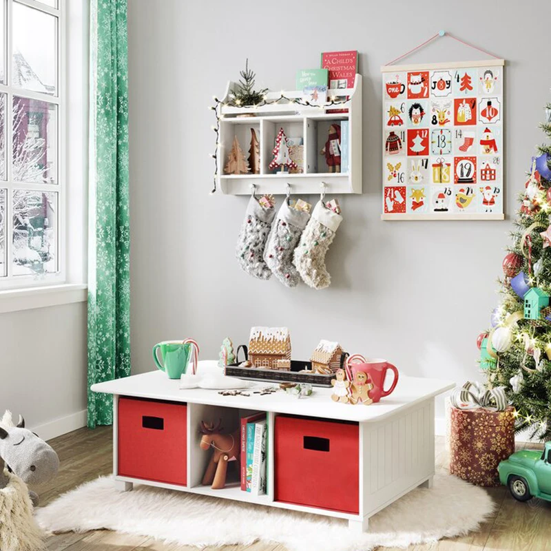 Modern nordic kids toy hanging storage wood bookshelf floating wall book shelf unit for nursery kids wall