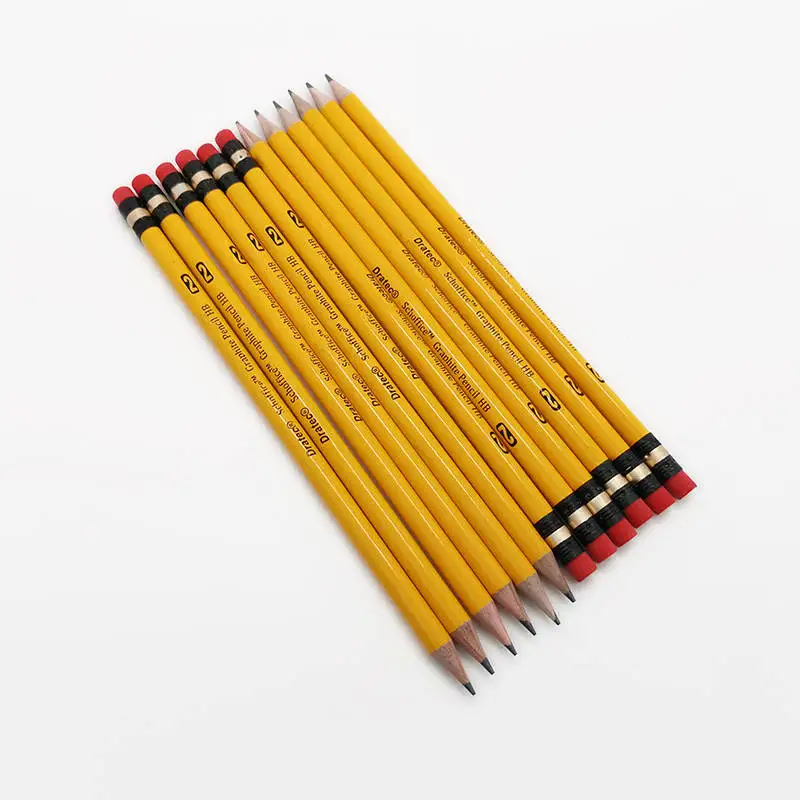 Office Stationery Yellow Color Hexagonal Mongol Pencil HB Lead Hardness With Red Eraser Tips