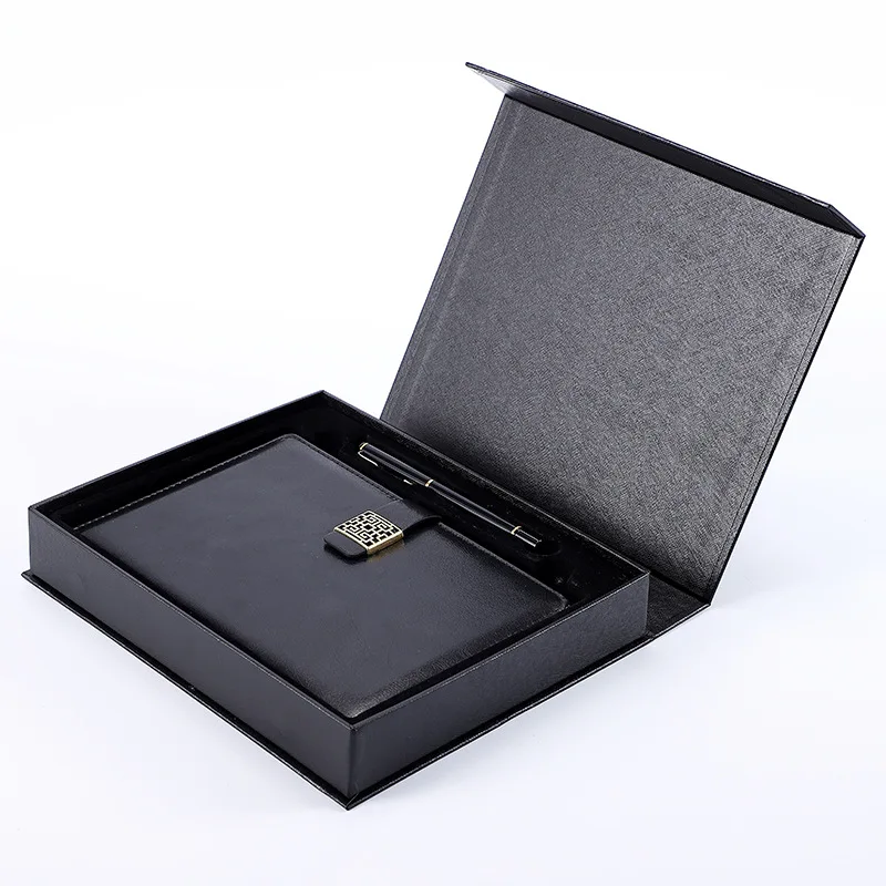 Business A5 notebook retro gift box set notepad buckle leather surface meeting record book custom logo