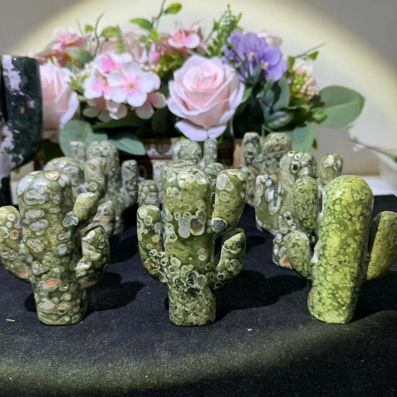Wholesale Rainforest Jasper Carving High Quality Crystal Rainforest Jasper Cactus For Decoration