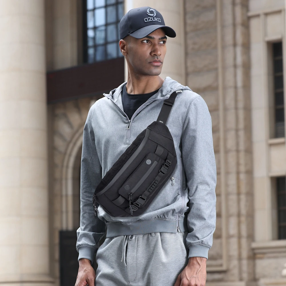 Ozuko 9681 Sling Bag for Men Crossbody Sling Backpack Travel Hiking Chest Bag Daypack Compatible IPad Mini