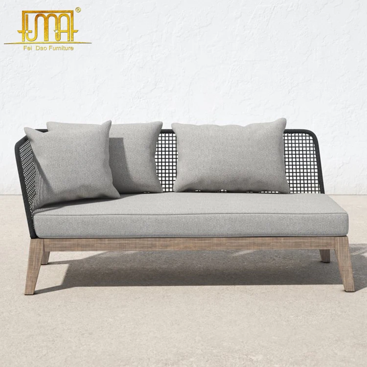 Woven Rope Teak Wood And Aluminum Frame Chaise Lounge Sofa For Hotel