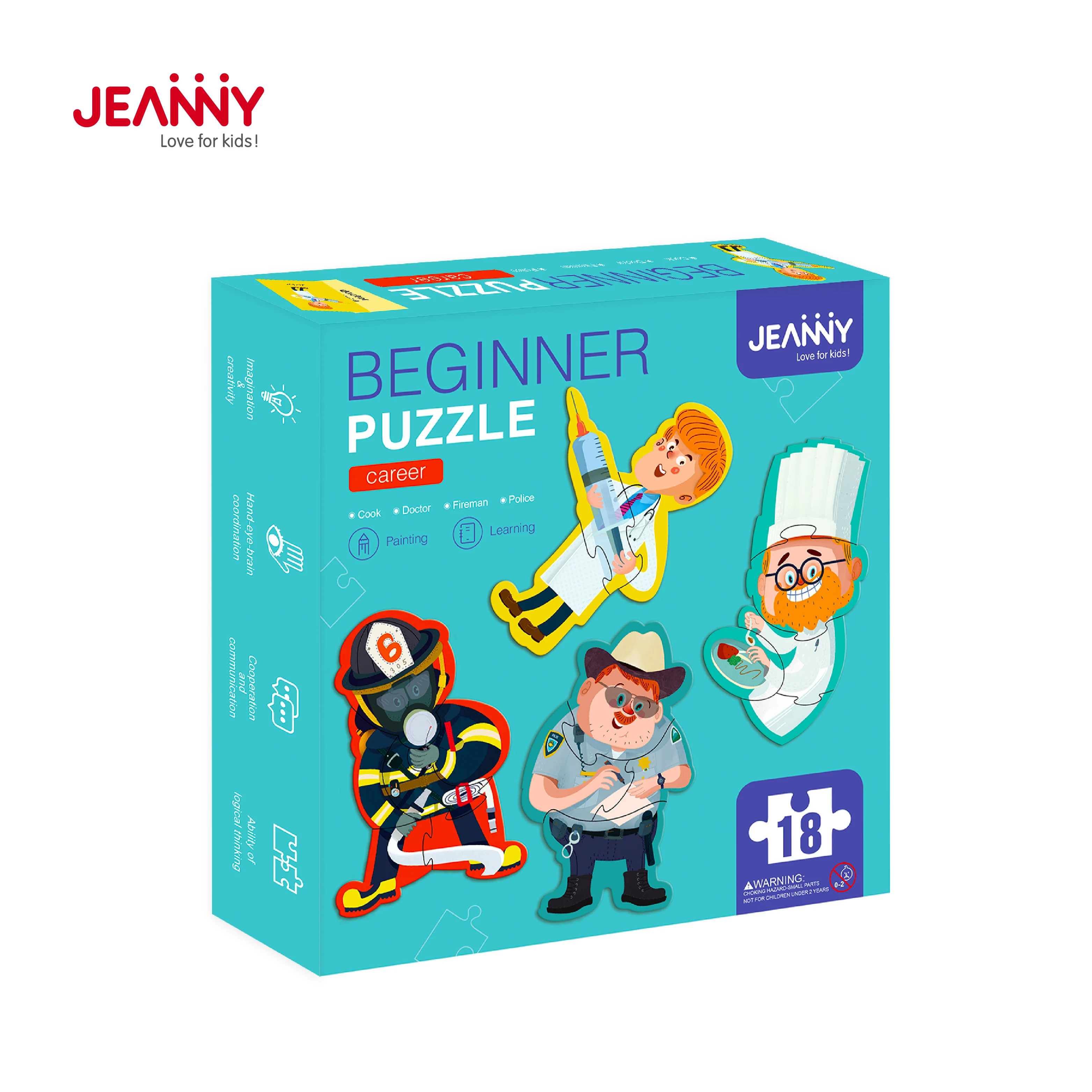 18 Pieces Simple Floor Puzzles for Toddlers Beginner Puzzle Career 4 in 1 Puzzle Gift for Teens and Kids
