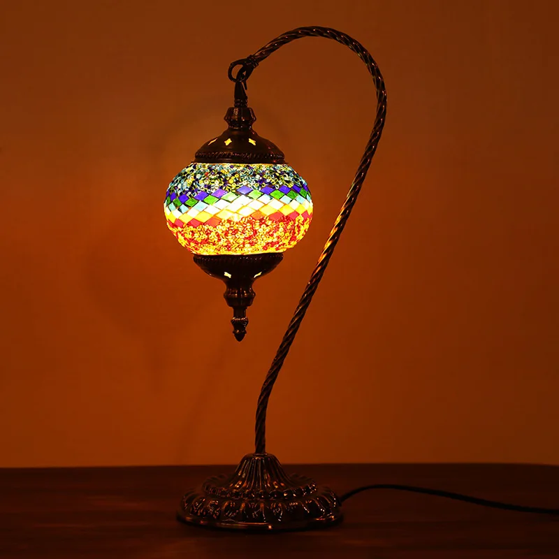 Marrakech Hot Sale Romantic Decoration Handmade  Swan Neck Glass Turkish  Mosaic Table Lamp