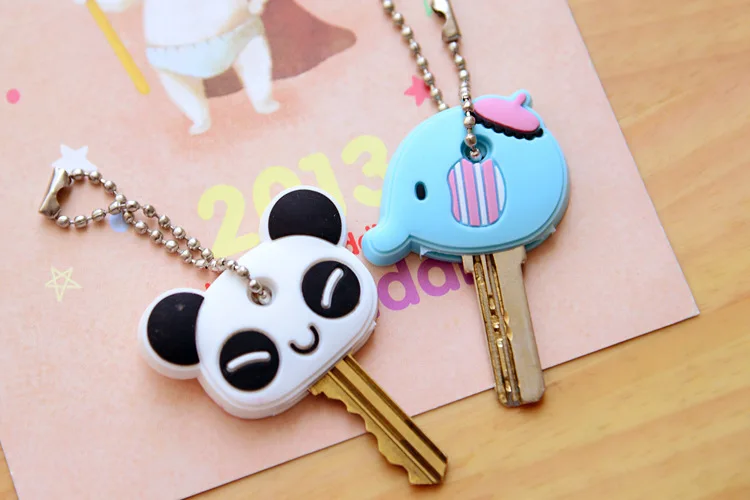 Cute Anime Keychain Silicone Cat Dog Protective Key Case Cover for Key Control Dust Cap Holder Gift Women Key Chain