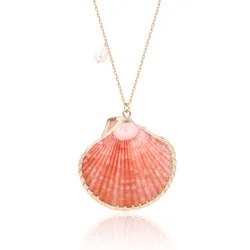 Hot sale natural sea shell necklace with natural pearl 14k gold plated necklace for woman or girl