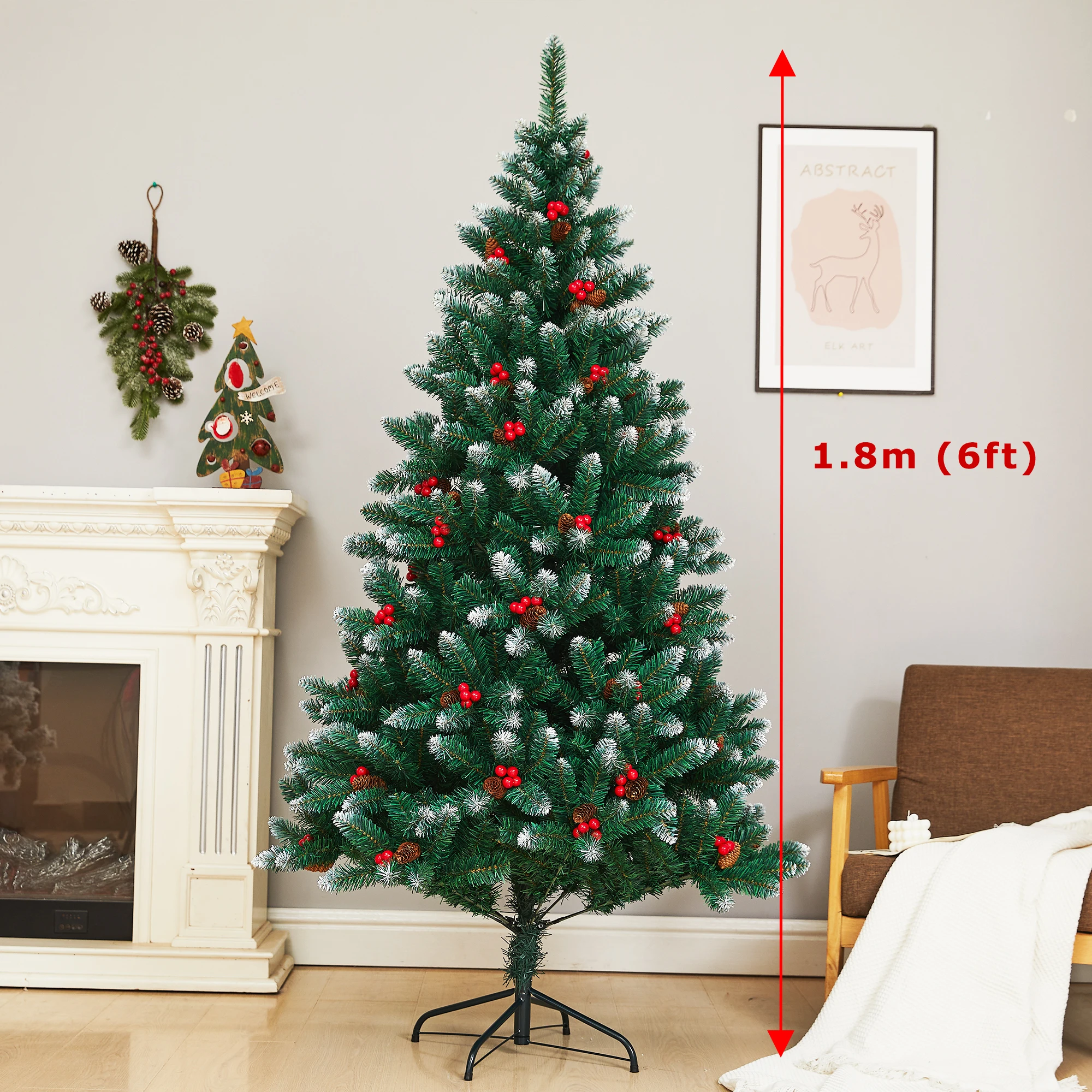 Sevenlots 180cm artificial white red gold green flocked dyed snowy christmas tree customized and wholesale
