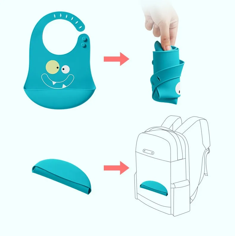 Водонепроницаемый милый мультяшный слюнявчик KUB в виде монстра, портативный Мягкий пищевой Платиновый силиконовый слюнявчик для младенцев с уловителем пищи