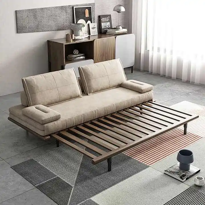 MORE DESIGN Luxury Comfortable Home Furniture Hotel 3 seat Wood Frames Fabric Leather Folding Sofa Bed with Storage Living Room
