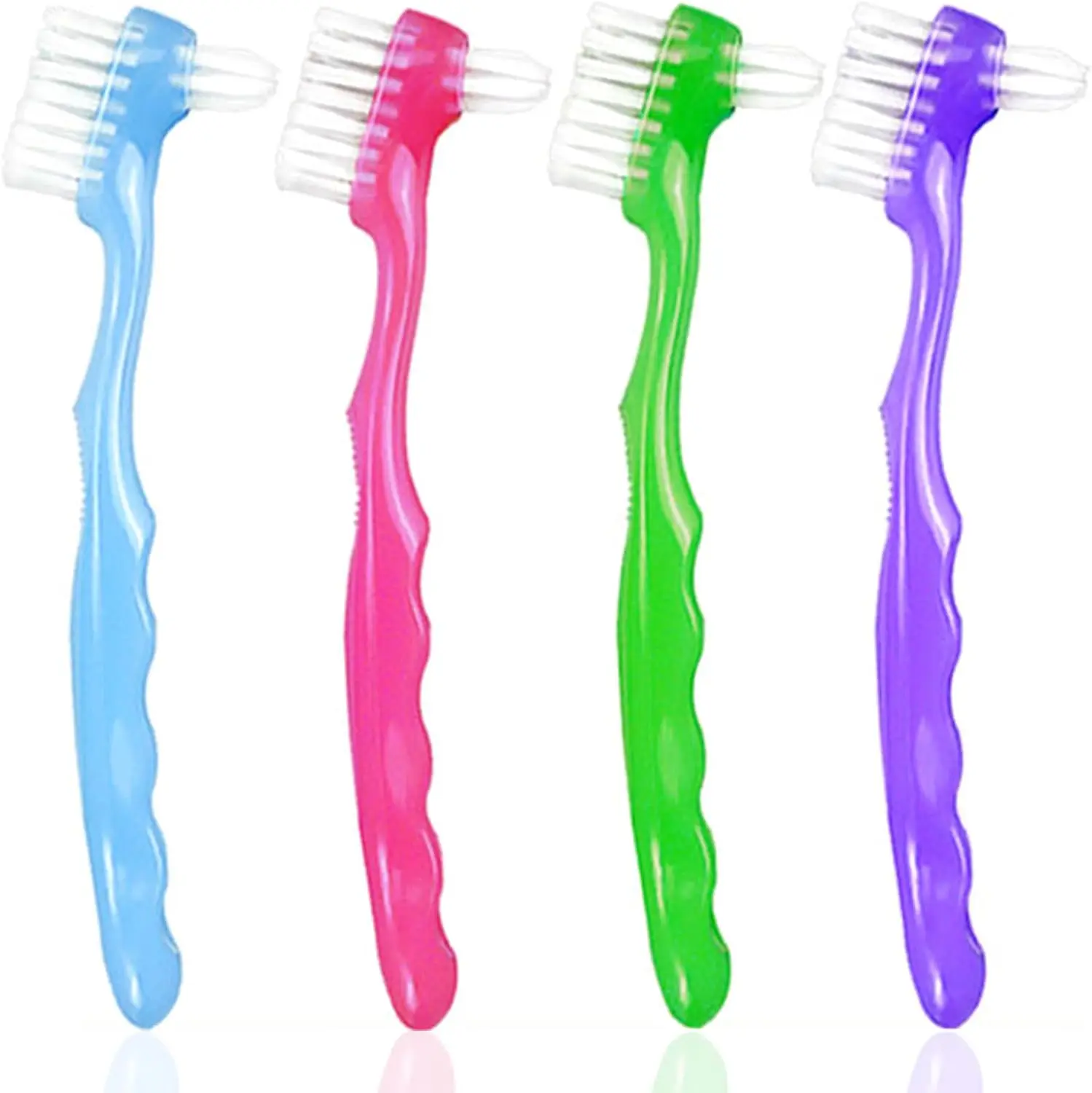 Denture Brush Small Toothbrush for Dentures Multi-Layered Bristles Ergonomic Rubber Handle for False Teeth Cleaning