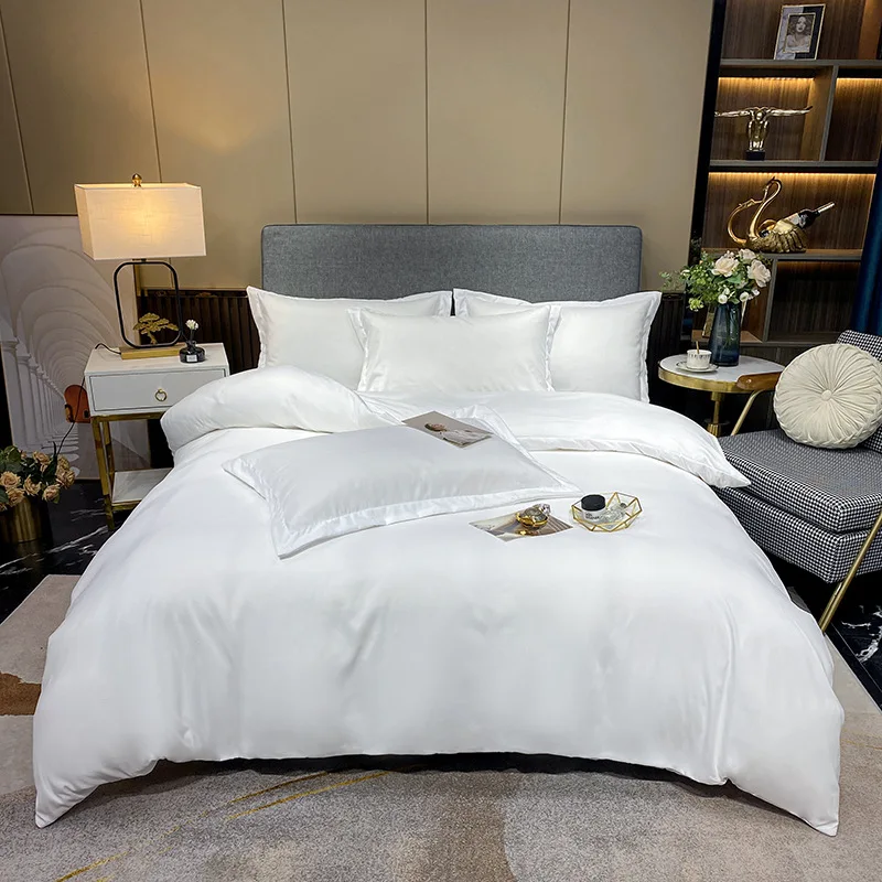 5 Star Hotel Bedding King Size 600tc 4pcs 100% Egyptian Cotton Sateen White Bed Sheet Set (1600272470166)
