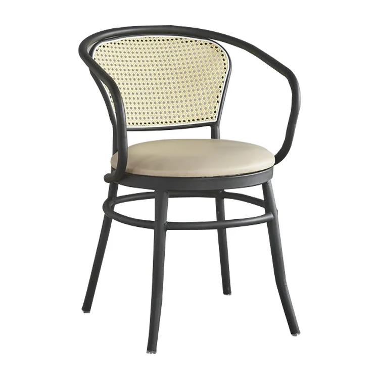 American vintage home chairs Wrought iron chairs with armrests Hotel Cafe Restaurant rattan dining chairs