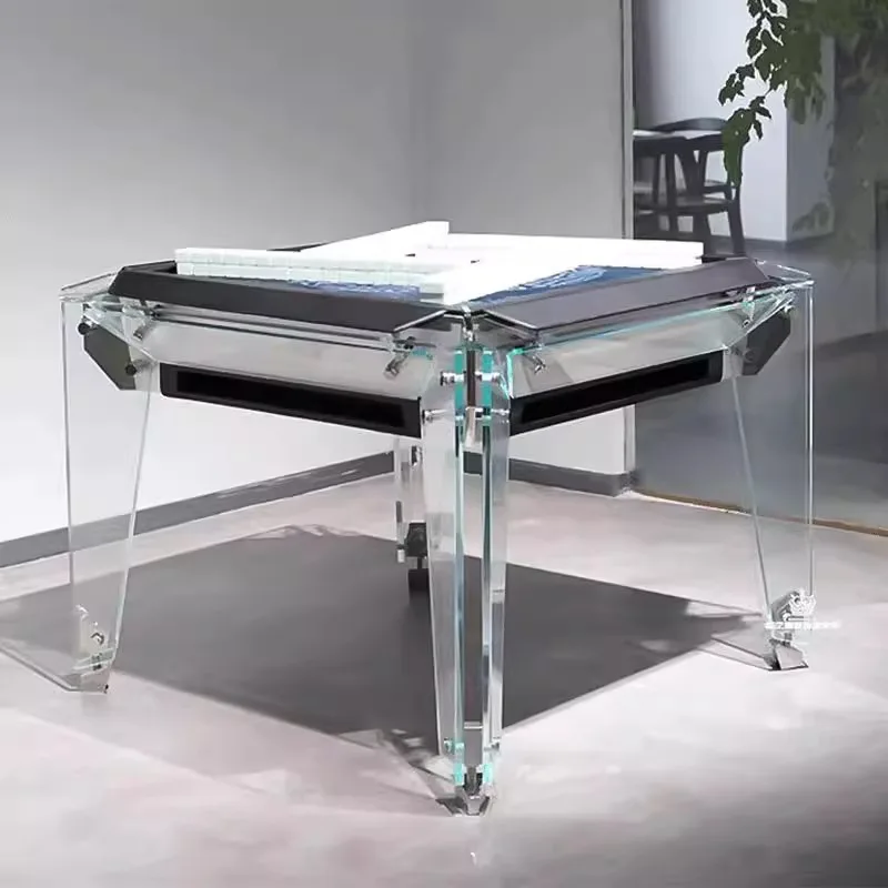 Wholesale Customizable New Design Polyhedral Glass Acrylic Fully Automatic Electronic Mahjong Table For Household Use Game