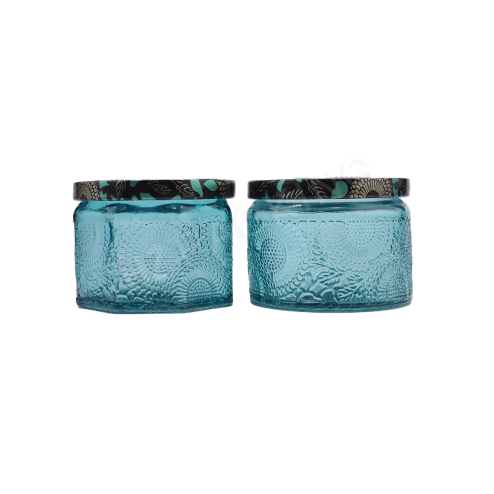 Wholesale Home Decor 4oz 8oz Crystal Embossed Glass Candle Jar With Lid For Scented Candle Making