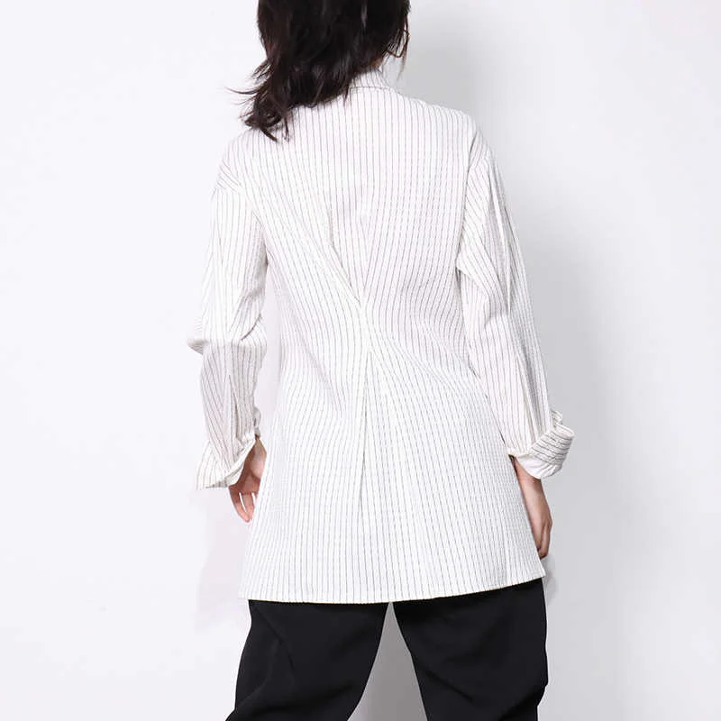 TWOTWINSTYLE Lapel Long Sleeve Patchwork Striped Single Breasted Ladies Women Tops Elegant Blouses
