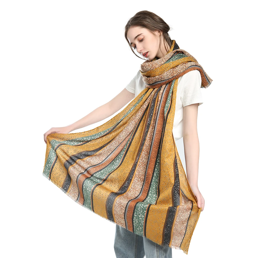 
 2021 Новое поступление Модная женская повседневная мягкая шаль исламский мусульманский хиджаб шарфы полосатый лоскутный Блестящий Печатный толстый шарф  