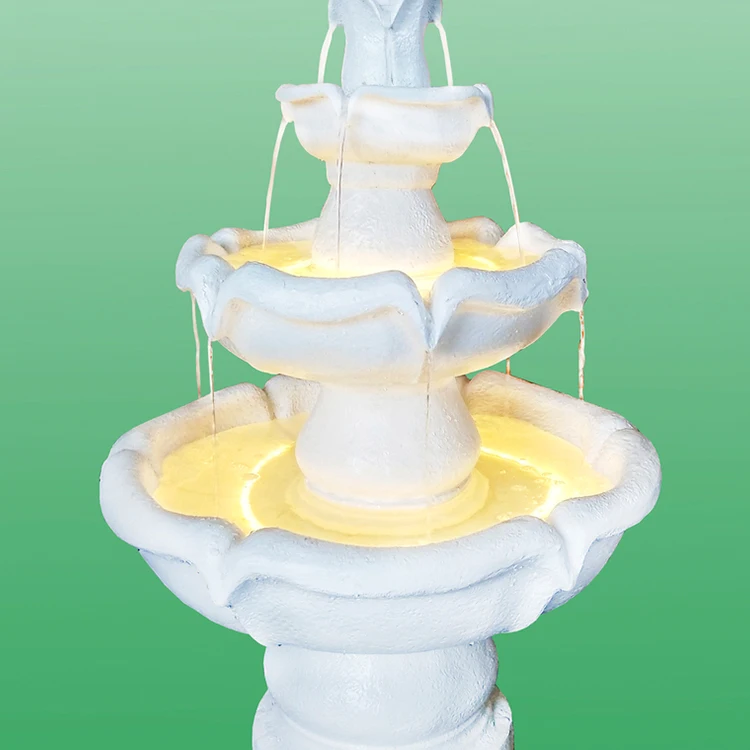 Newest Promotional Outdoor Fountain Feature 4 Tiers Resin Garden Decoration with Led Ropes Electrical Pump