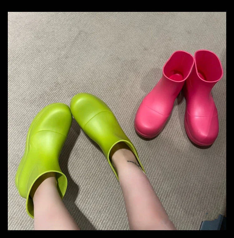 Новые дизайнерские водонепроницаемые туфли приятного цвета, новая резиновая обувь на толстой подошве, с низким верхом, женская модная непромокаемая обувь