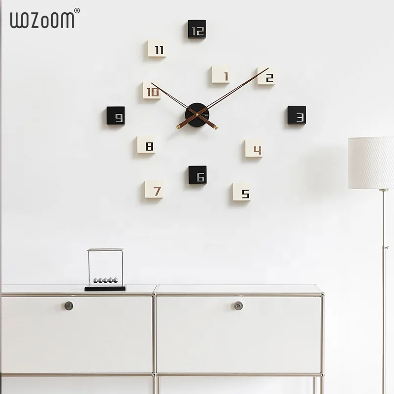 WOZOOM Home Decorative Large Mute Frameless 3d Diy Sticker Numeral Big Wall Clock Luxury MDF DIY Wall Clock For Living Room Sale