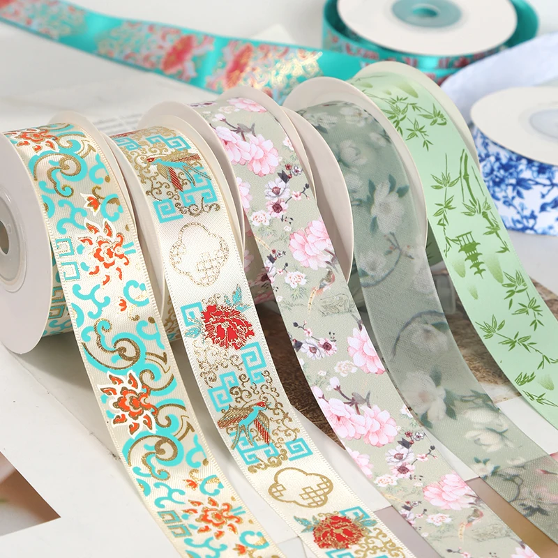 Heat Transfer Printing chinese style gift satin ribbons for flowers