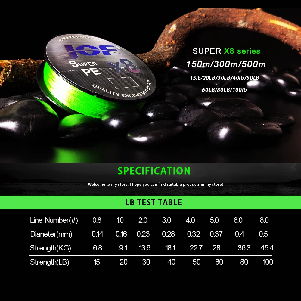 JOF 500M 8 Strands Multicolor Braided Fishing Line Sea Saltwater Carp Fishing Weave Extreme 100% PE 20-100LB