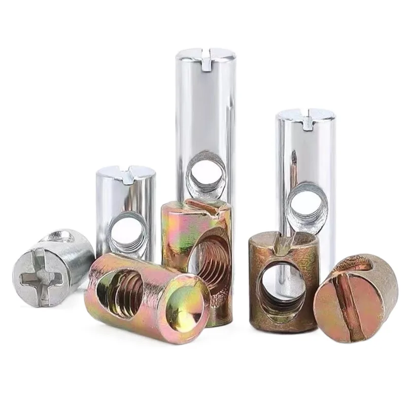 M4M5M6M8 Carbon Steel Pozidrive Barrel Hammer Nut 3/16 1/4 5/16 Zinc Alloy Slotted Dowel Hole Cylinder Insert Nut For Furniture