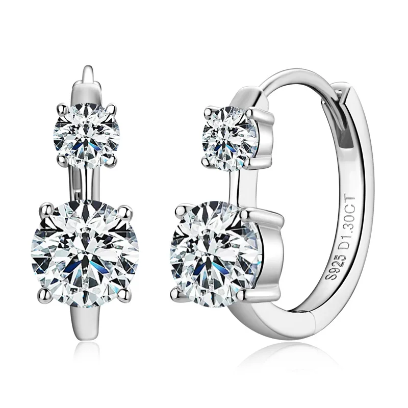 Fine simple temperament double moissanite diamond 2.6CT hoop earrings S925 sterling silver versatile high-quality jewelry