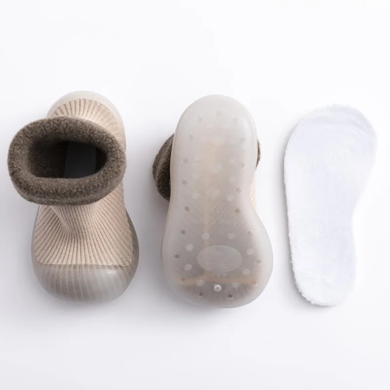 2024 Trend Winter House Anti-slip Walking Beginner Baby Warm Terry Rubber New Born Baby Child Shoes Thick Soled socks