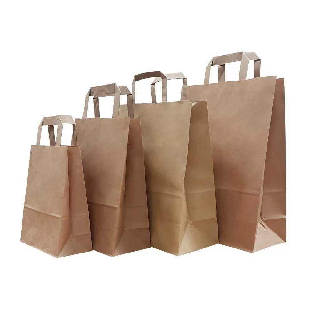 Custom Brown Kraft paper bags with flat handles,recycled restaurant twisted handle craft paper shopping bags for food take away