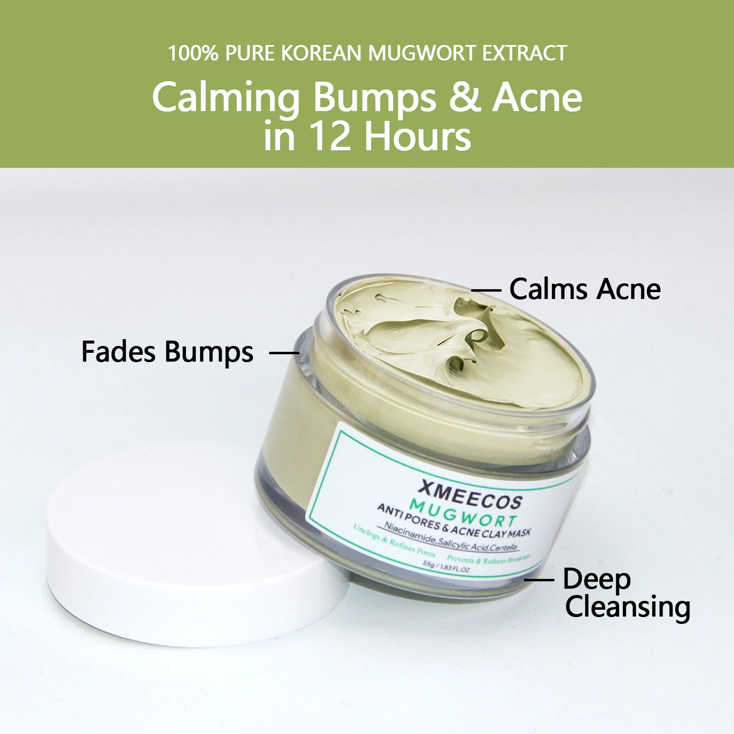 New Mugwort Mask Anti Pores & Acne Green Clay Mask Moisturizing Oil-Control Organic Vegan Mud Facial Mask