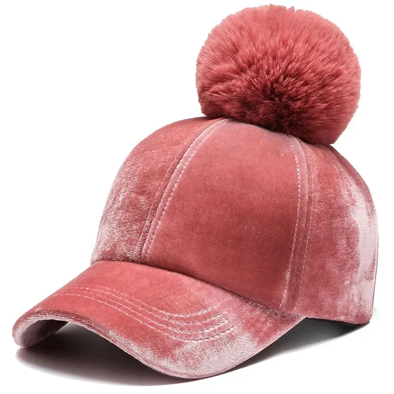 Direct factory solid simple warm 6 panel funny pompom baseball cap