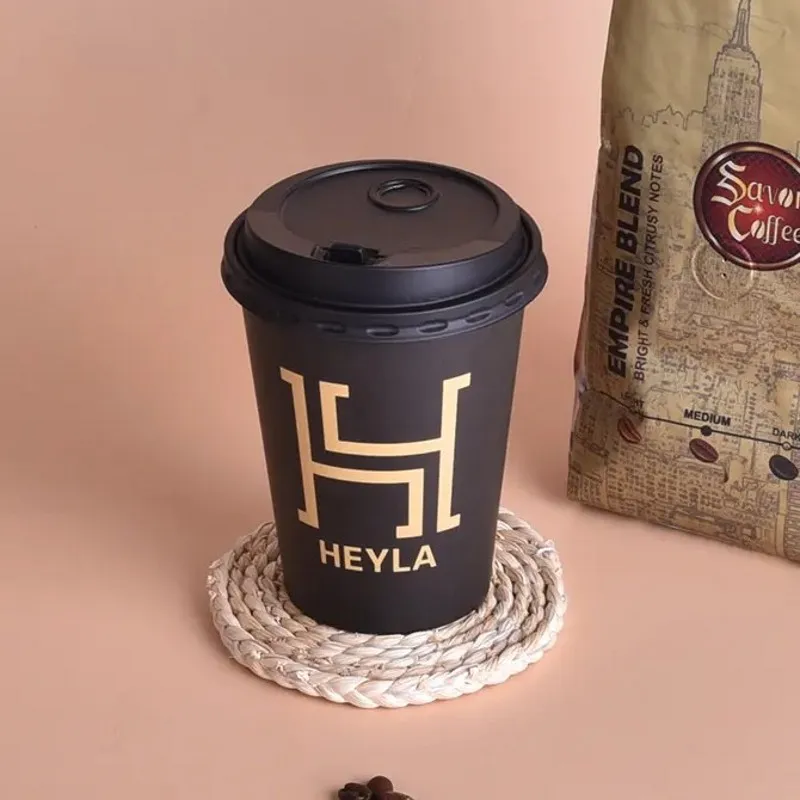 Factory Customize 8oz/12oz/16oz black hot drink paper cup single wall disposable paper coffee to go cup with Lid