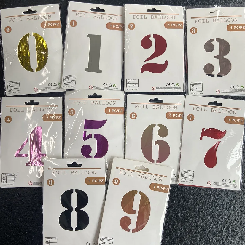 Wholesale 16 Inch Thin Individual Paper Card Package 0-9 Aluminum Foil Number Balloon For Birthday Party